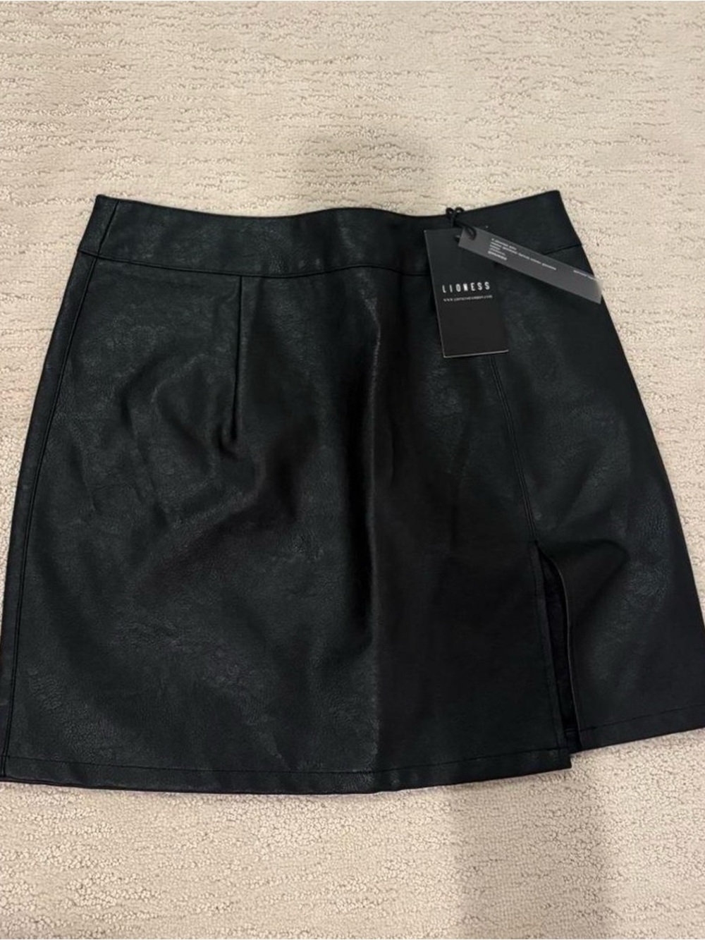 Lioness Black Faux Leather Mini Skirt with Front Slit